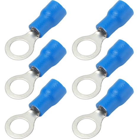 Lot de 100 cosses à sertir annulaires pré-isolées, connecteurs pour fils de cuivre et PVC, pour machines, AWG 22-16RV1.25-5, bleu (1/5)