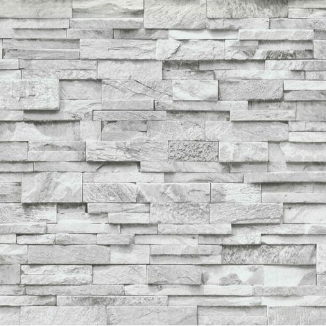 3D Effect Brick Wallpaper Grey White Stone Tile Rustic Vinyl Paste Wall Erismann (1/2)