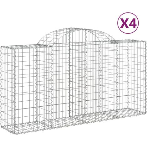 Set 4 cestini per gabbioni recinzione a gabbia muro di contenimento ad arco 200 x 50 x 100/120 cm ferro zincato Argento 020041437