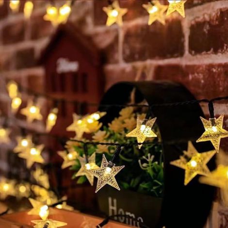 Guirlande lumineuse solaire 100 LED, en forme d'étoile, blanc chaud, étanche, pour jardin, clôture, pelouse, terrasse, mariage, Noël (1/5)