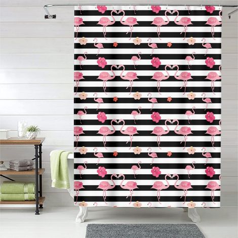 Rideau de douche flamant rose romantique moderne, polyester imperméable, 180x180 cm (1/5)