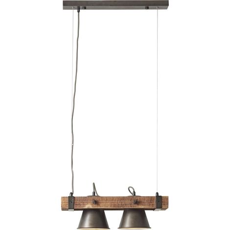 BRILLIANT Lampe, Decca Pendelleuchte 2flg schwarz stahl, 2x A60, E27, 10W, Holz aus nachhaltiger Waldwirtschaft (FSC) (1/5)