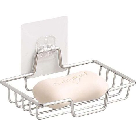 Porte-Savon Mural En Acier Inoxydable 304 Antirouille Sans Percage Pour Salle De Bain Et Cuisine Carré Argent (1/4)