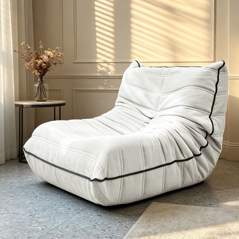 Sofá puf ergonómico con forma de oruga voladora, tejido de franela blanca, relleno de alta resiliencia. (1/5)