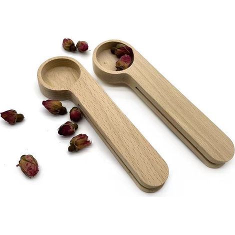 Cuillère multifonctionnelle en hêtre Cuillère à sel Cuillère à mesurer pour thé et lait en poudre Cuillère à café à clip de fermeture (1/4)