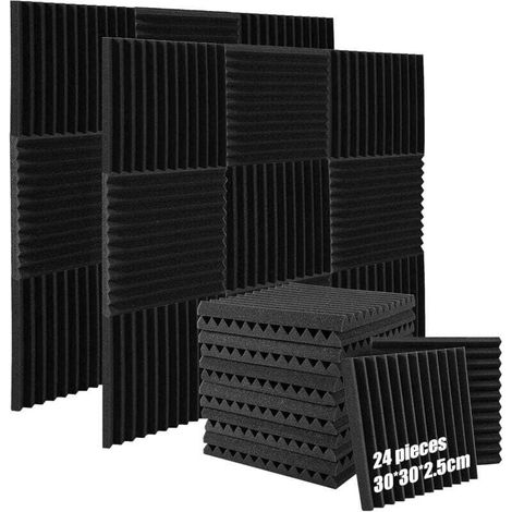 Paquete de 24 paneles de espuma acústica, 30 x 30 x 2,5 cm, espuma insonorizante de alta densidad para reducción de ruido, absorción acústica, para cines en casa, estudios de grabación y salas de músi