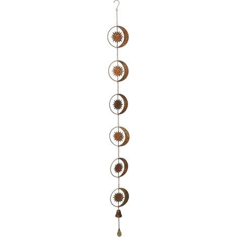 Chaîne de pluie pour gouttière en métal motifs soleil et lune bronze doré antique 197 cm - PANGIVO (1/3)