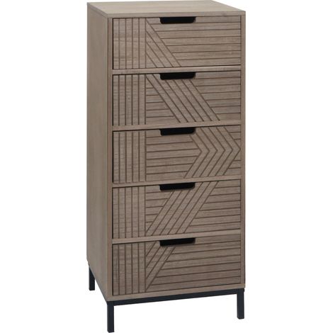 Cassettiera HHG-699, mobile bagno, design 3D 5 cassetti legno metallo 84x35x29cm, grigio-marrone