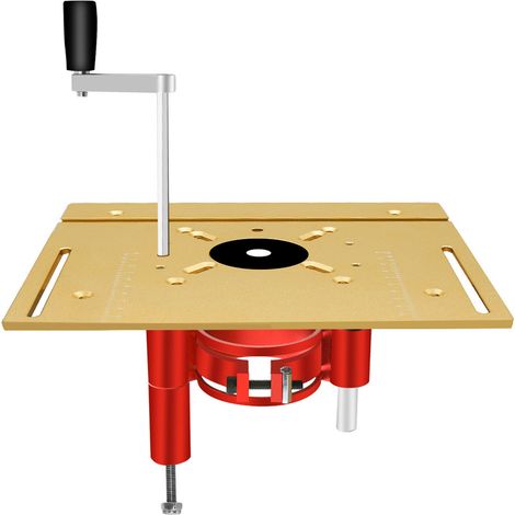 Plateau de levage pour toupie, système de levage manuel, kit avec base d'insertion pour table de toupie, plaque noire et dorée (1/5)