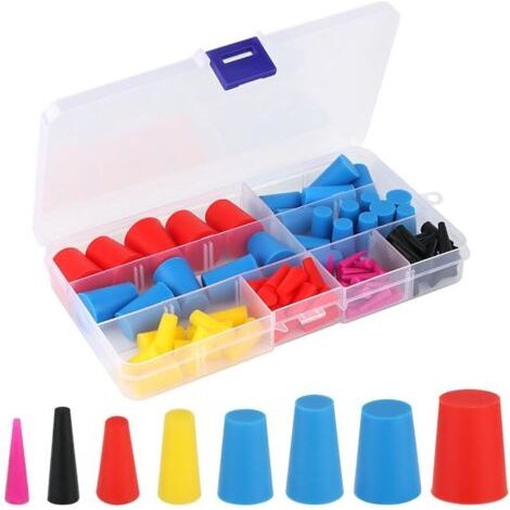 BUNTHAUS 100 Pièces Bouchon Conique en Caoutchouc de Silicone, 8 Tailles Bouchons en Caoutchouc Plein, Bouchon en Caoutchouc Solide pour Masquer Les Trous Pendant Le Revêtement par Poudre