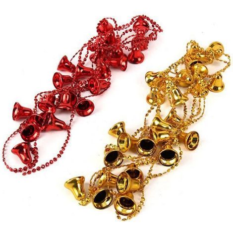 2pc Cloches de Noël et Ornement de Fleurs pour Arbre de Noël Mur de la fenêtre de la Maison Suspendue (Or/rouge) (1/4)