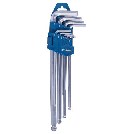 Hyundai 59524 set 9 chiavi a brugola con estremita' sferica in acciaio cromo vanadio professionale (1/4)