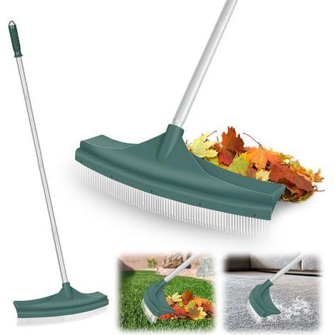 Râteau à gazon artificiel incurvé avec poignée en acier réglable en 4 sections de 76,2 cm à 134,6 cm, brosse télescopique à la main, pour gazon artificiel, patio, tapis, poils d'animaux et (1/5)