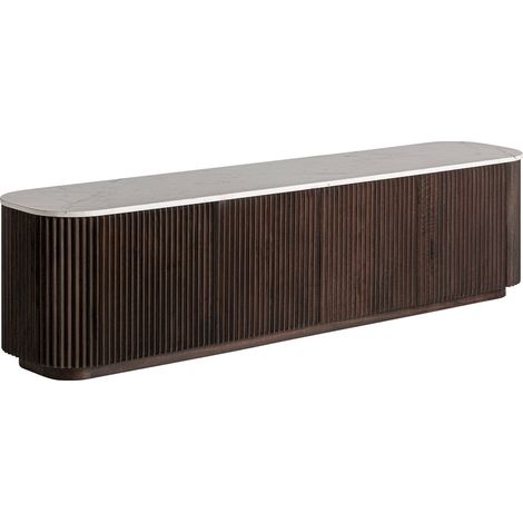 Meuble TV art déco en bois de manguier marron finition vieillie - Marron bois vieilli élégant