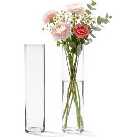 Vase cylindrique en verre transparent de 40,6 cm de haut, 8,9 cm de large – Vase en verre transparent pour centre de table, vase de sol, fleurs, bougeoirs, décoration de table de mariage (1/5)