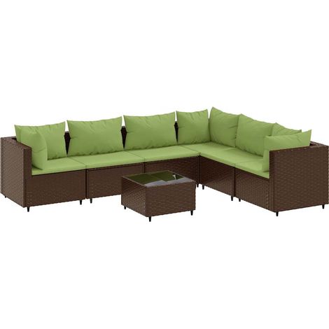 Set muebles de jardín 7 piezas y cojines ratán sintético marrón vidaXL