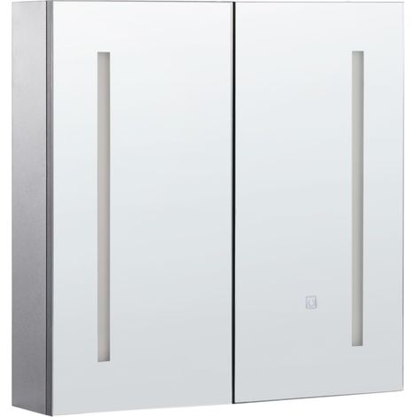 Mueble de baño LED con espejo 60 x 60 cm almacenaje minimalista moderno de pared 2 puertas 2 estantes negro Chabunco (1/5)