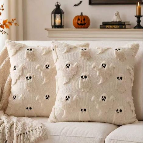 Halloween ghost pillowcase/cushion cover/cushion/cream cushion - fun holiday decoration for living room - Instagram style - 5050 - off-white