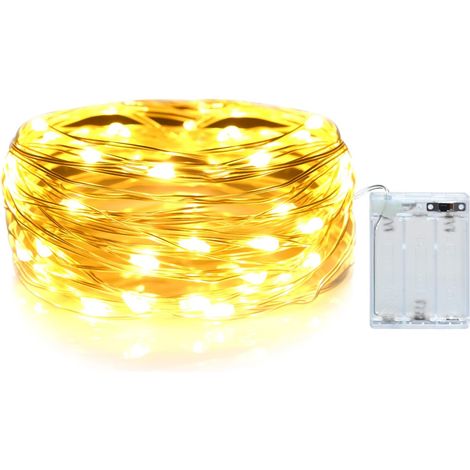 Guirlande Lumineuse, 3M 30LED Micro Lumineuse a Pile avec Minuterie(6h ON - 18h OFF) IP65 Étanche Girlande de Lumière Pour Patio Chambres Halloween Noël In/Extérieur Decor, Blanc Chaud (1/5)