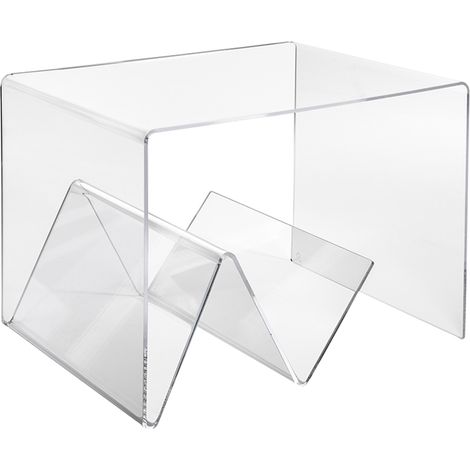 Tavolino da salotto in plexiglass trasparente con portariviste Zigozago