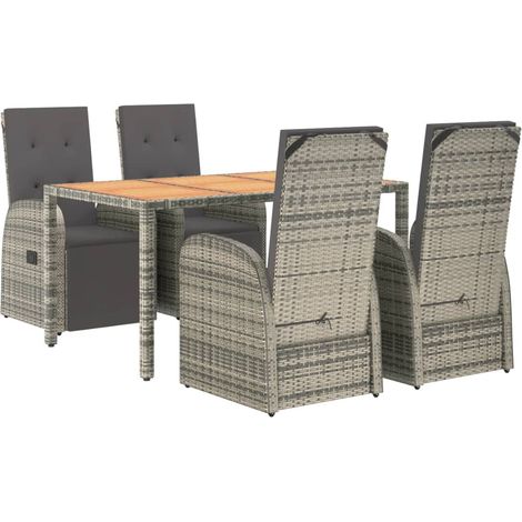 5 Piece Garden Dining Set Grey Poly Rattan&Solid Wood Acacia vidaXL (1/4)