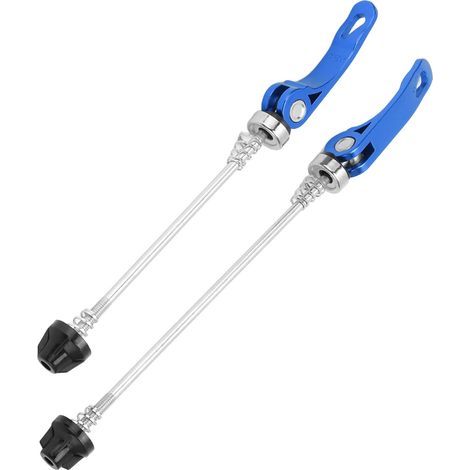 Set aus 2 Schnellspannhebeln für Fahrradnaben (145 mm vorne, 185 mm hinten), robust und blau. (1/5)