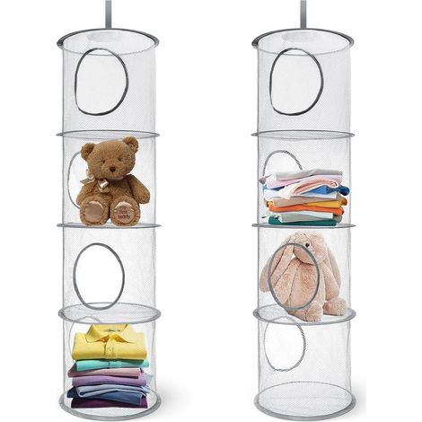 Hängendes Aufbewahrungsnetz, 2er-Set Hängeregale aus Netzgewebe, Aufbewahrungsbeutel aus Netzgewebe, Aufbewahrungskorb, Hängeregal für Kuscheltiere, kleine Kleidungsstücke, Grau (1/5)