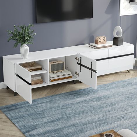 Mobile TV 180x40x49 cm in MDF bianco, con contenitore per soggiorno FloraGrace (1/5)