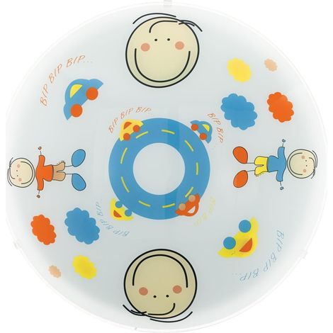 Plafonnier enfant 158061 ModÈLe Junior 2 avec Motif Personnage enfant - E27 - 2 X 60 W - Sans Ampoule - Ø 39,5 cm Acier - Blanc/Bleu 88972 (1/3)