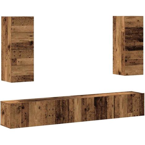 Maison Exclusive - Set Mobile TV 4 pz Montato a Parete Legno Antico in Truciolato (1/5)