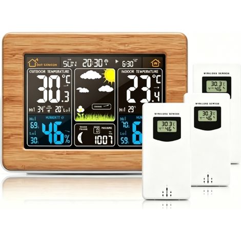 Station Météo Sans Fil avec Capteurs Intérieur Extérieur-3 capteurs (intérieur/extérieur), Thermomètre Intérieur et Extérieur Avec Temps, Station Météo Connectée avec Heure, Date, Température, Humidit (1/5)