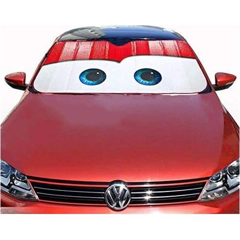 Sonnenschutzblende – 130 x 70 cm – Hitzeschutz für die Frontscheibe – UV-reflektierend – Design mit Cartoon-Augen – Für Autos – 1 Stück (1/5)