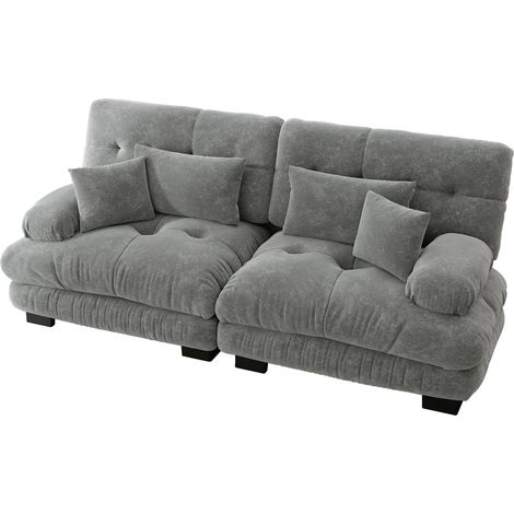 Sofá esquinero Cloud de chenilla gris, 2 plazas, con 2 cojines lumbares y 2 decorativos (1/5)