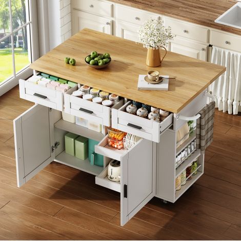 Mobile cucina con piano pieghevole e ruote 120 cm OKMYHOME (1/5)