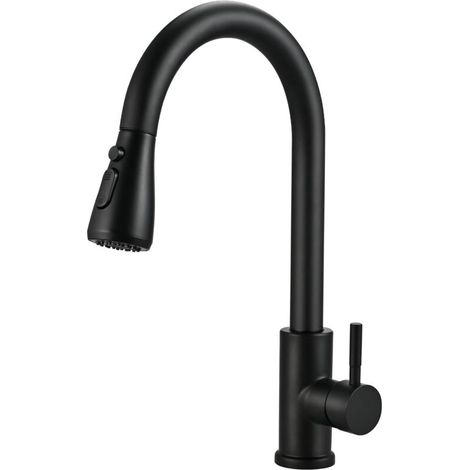 Robinet Cuisine Douchette Mitigeur Cuisine Pivotant à 360° d'Évier à Arc Élevé Robinet de Cuisine en Acier Inoxydable 3 Modes Pulvérisateur Extensible.Tuyau gratuit de 60 cm (Noir Mat)