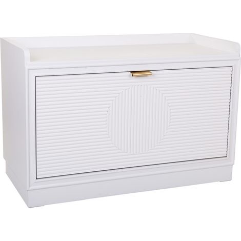 Banqueta zapatero de madera blanca 80x38x53