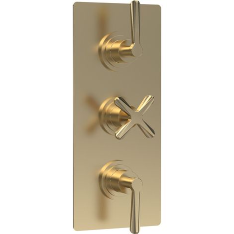 Nuie Aztec Thermostatic Concealed Shower Valve Triple Handle - Brushed Brass (1/2)