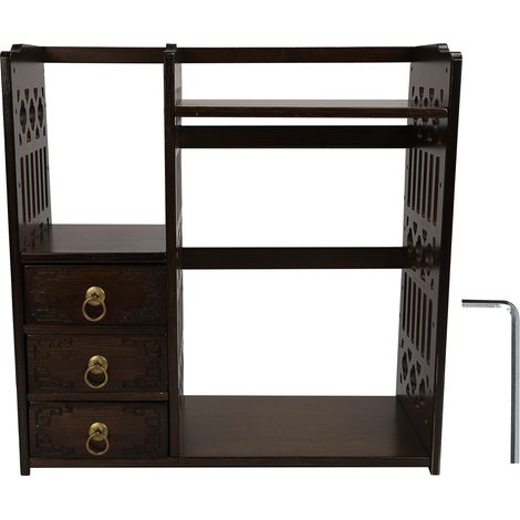 Étagère de bureau à 3 tiroirs en bambou, meuble de rangement idéal pour la maison, la chambre, le bureau ou le dortoir. (1/5)