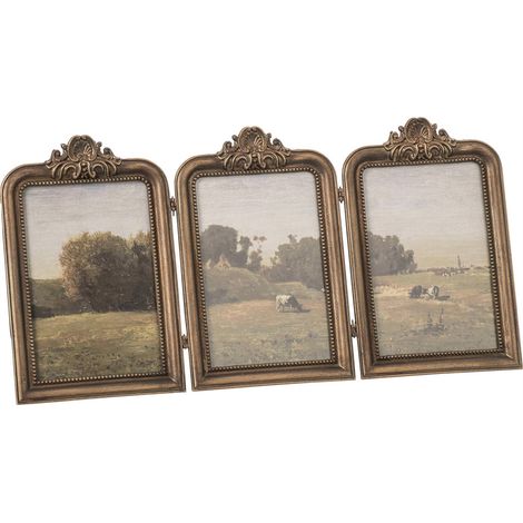 Tableau triptyque en métal style ancien - multicolore avec cadre bronze vieilli (1/4)