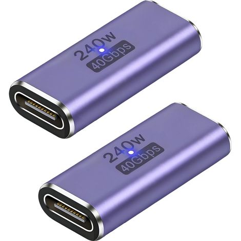 Paquete de 2 adaptadores USB-C de 240 W para Thunderbolt 3, compatible con 8K a 60 Hz y carga rápida de 100 W, USB-C hembra a hembra para iPad, Thunderbolt 4/3, MacBook Pro/Air (1/5)
