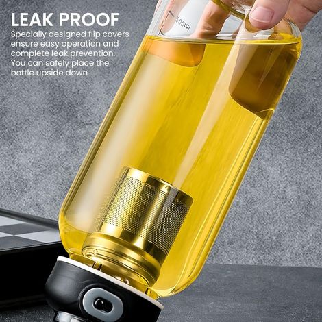 Bouteille d'eau transparente 1,5 l Marquage, anti-fuite, fermeture unique, grande bouteille en verre pour fitness, maison, bureau, amateurs de thé