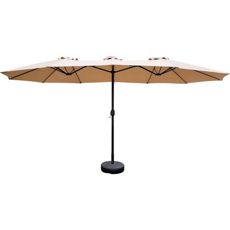 Twin - Ombrellone da giardino a doppio tettuccio con palo centrale da Ø48 mm e telo in poliestere con airvent. Doppio ombrellone da giardino terrazzo o piscina. 4,50X2,65 MT beige