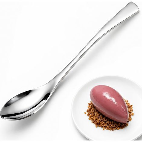 Cuillère à façonner « Rocher » en acier inoxydable (8,82 pouces / env. 22,4 cm) — Ustensile argenté pour façonner glaces, mousses et purées, et pour le dressage des desserts (1/5)