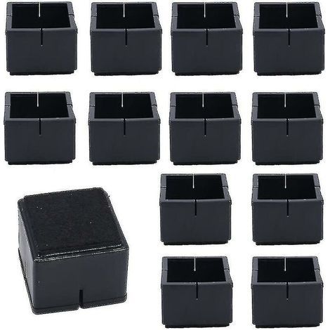 12Pcs Protege Pied de Chaise Carré 42-48mm Protège Jambes Table et Chaise PVC Capuchons Carrés avec Feutre Protege Pied de Chaise Carre Noir pour Jambes de Chaise Jambes de Table Jambes de Sofa