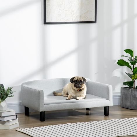 Canapé pour Chien Taille M et S Velours avec Coussin, Accoudoirs et Dossier, 82x54x36 cm, Gris Clair (1/5)