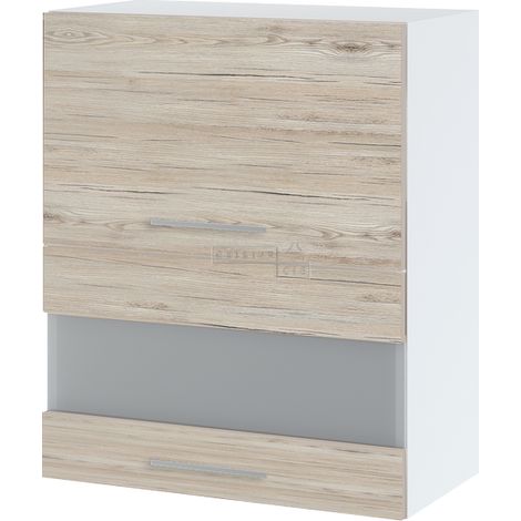 Meuble haut de cuisine Bellissi Noyer Blanchi 2 portes relevables avec vitre opaque L 60 cm