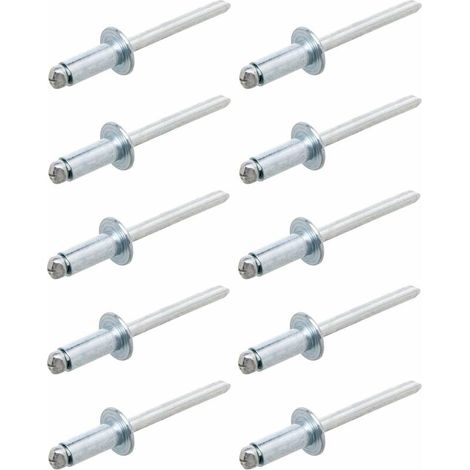 10x Rivet aveugle en acier rivet pop à rupture de tige à sertir Insert Métal Meuble Voiture Tôle Bois, Ø6,4 x 15mm