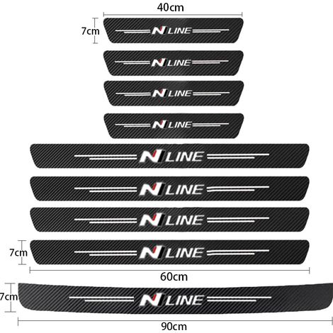 (9 pièces pour N LINE) Seuil de porte de voiture en fibre de carbone,autocollants de protection anti-rayures pour Hyundai N LINE i30 i20 Accent Tucson Elantra (1/3)