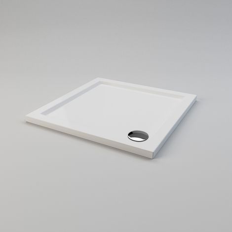 ELEGANT 800 x 800 x 40 mm Shower Tray Slimline Square Shower Enclosure Base Gloss White with Waste Trap