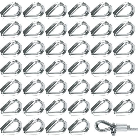 50 Pièces M2 Cosses de Câble Métallique en Acier Inoxydable 304 Cosse Coeur pour Cable Acier pour Câble Métallique 2mm (1/5)